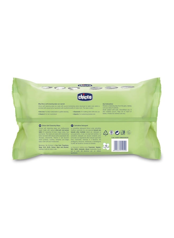 Chicco Baby Moments Soft Cleansing Baby Wipes, Ideal for Nappy, Face and Hand, Dermatologically Tested, Paraben Free, Fliptop Pack (72 Sheets), White - Image 5